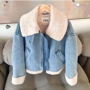 ZARA NEW FAUX SHEARLING BIKER
JACKET MOTO DENIM BLUE size S